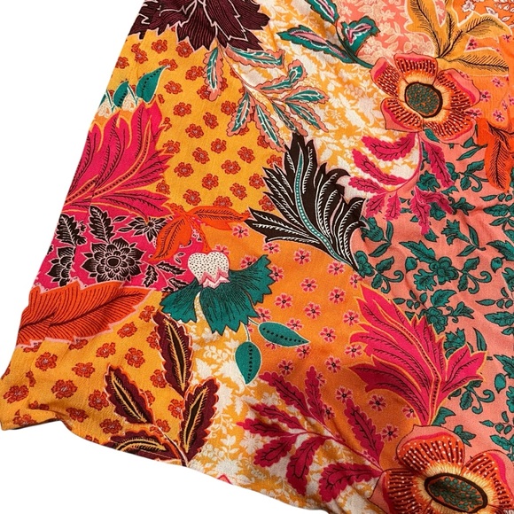 LOFT Women Medium‎ Coral Orange Pink Floral Tropical Vacation Summer Blouse Top - Picture 3 of 11